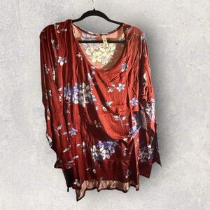 LuLaRoe Lynnae Long Sleeve Shirt-Size 3XL-Red And Blue Floral Print  -NWT